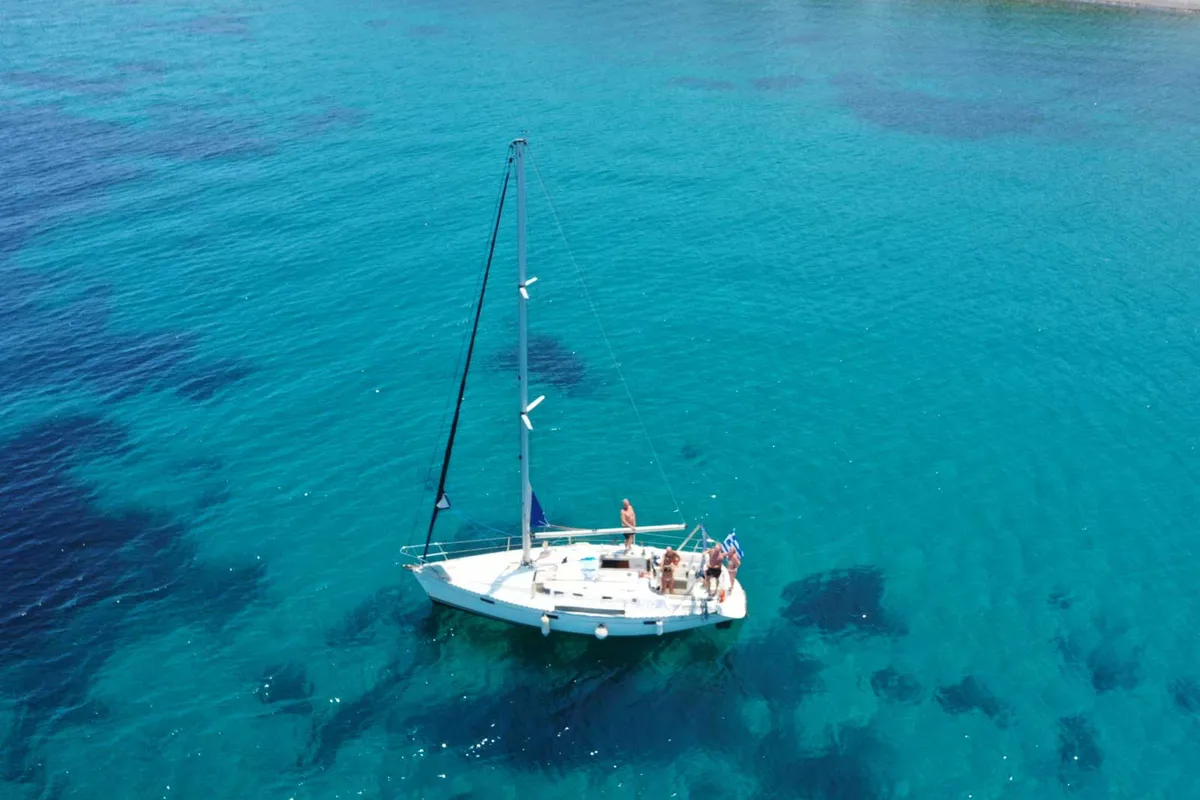 Exterior view of Nela, a Beneteau Oceanis 37 sailboat at Lefkada, Greece