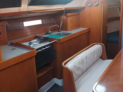 Galley of Nela, a Beneteau Oceanis 37 sailboat at Lefkada, Greece