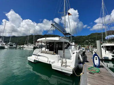 OUFTI IV, a Bali Catspace catamaran at Roche Caiman, Seychelles