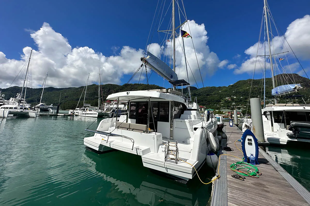 OUFTI IV, a Bali Catspace catamaran at Roche Caiman, Seychelles
