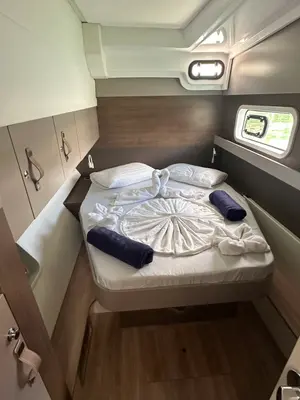 Cabin on OUFTI IV, a Bali Catspace catamaran at Roche Caiman, Seychelles