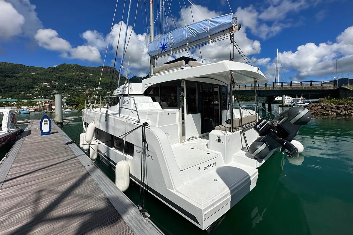 OUFTI IV, a Bali Catspace catamaran at Roche Caiman, Seychelles