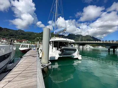 OUFTI IV, a Bali Catspace catamaran at Roche Caiman, Seychelles