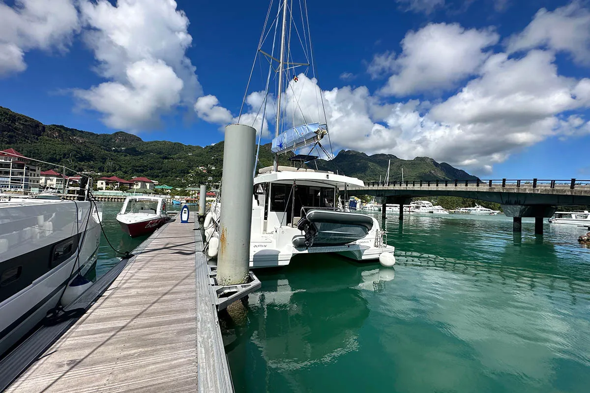 OUFTI IV, a Bali Catspace catamaran at Roche Caiman, Seychelles