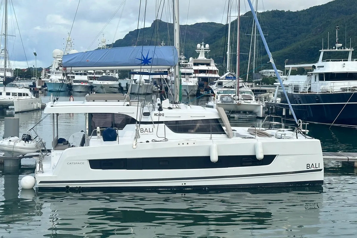 OUFTI IV, a Bali Catspace catamaran at Roche Caiman, Seychelles