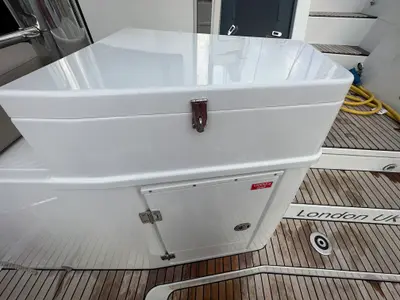 Deck of OUFTI IV, a Bali Catspace catamaran at Roche Caiman, Seychelles