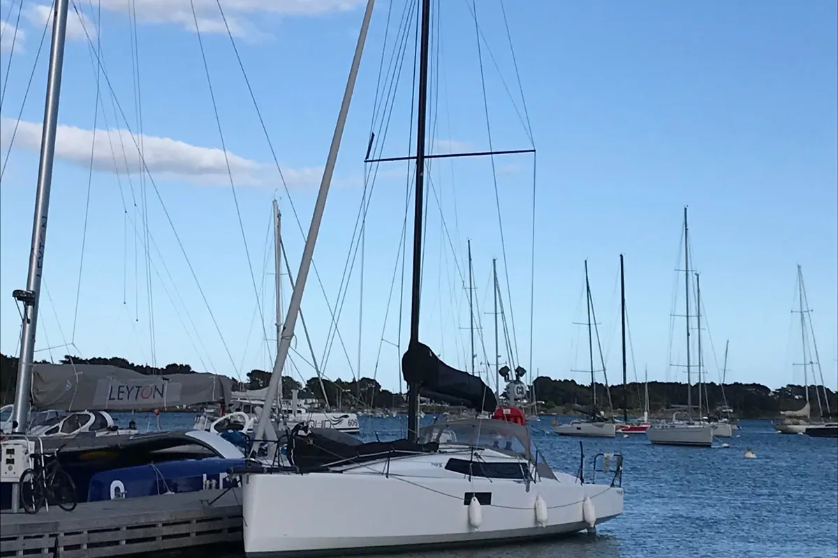 Exterior view of Spicy, a Pogo 36 sailboat at La Favière, France