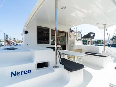 Cockpit of Lagoon 40, a catamaran at Tonnarella, Italy