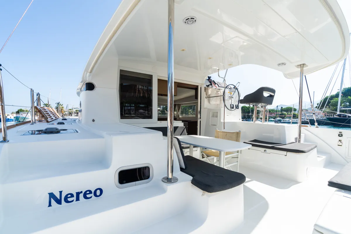 Cockpit of Lagoon 40, a catamaran at Tonnarella, Italy