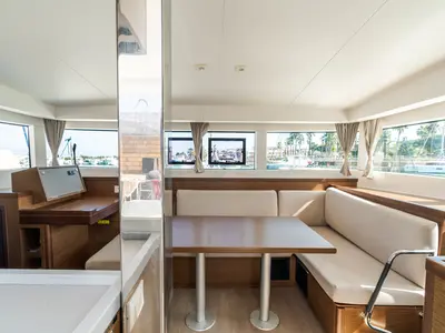 Salon of Lagoon 40, a catamaran at Tonnarella, Italy