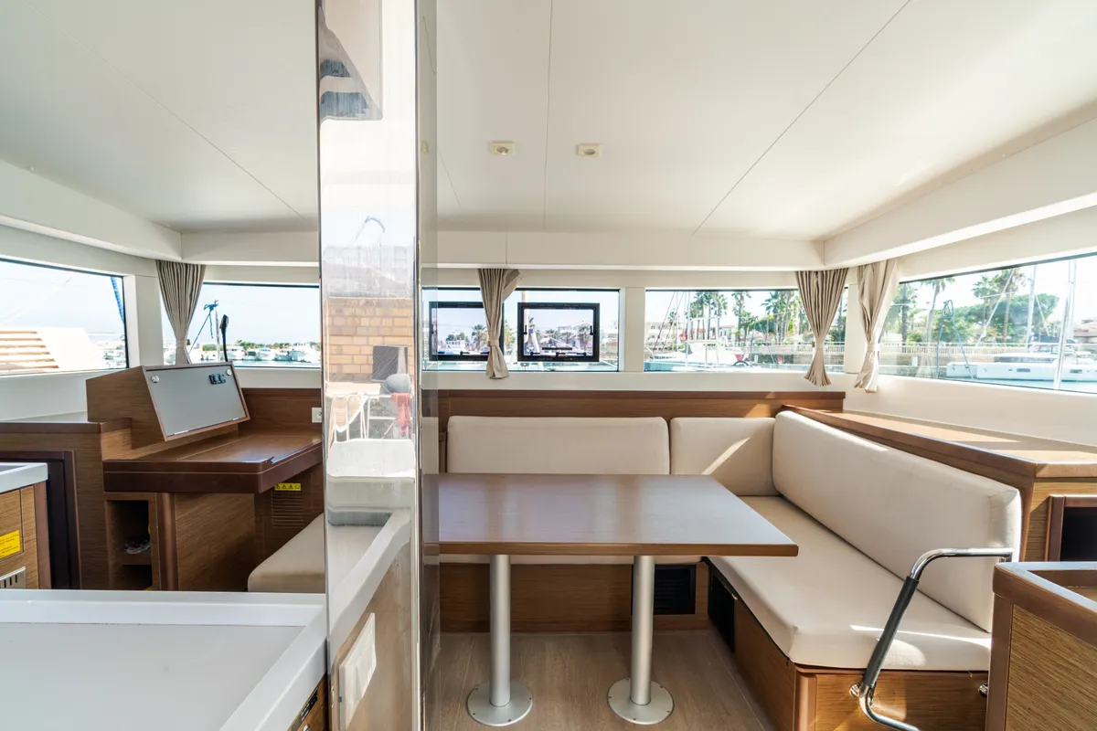 Salon of Lagoon 40, a catamaran at Tonnarella, Italy
