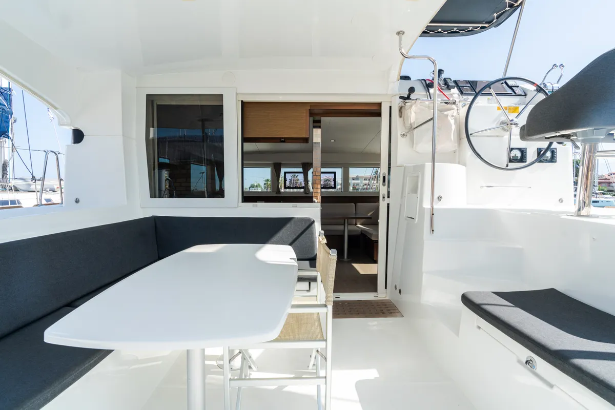 Deck of Lagoon 40, a catamaran at Tonnarella, Italy