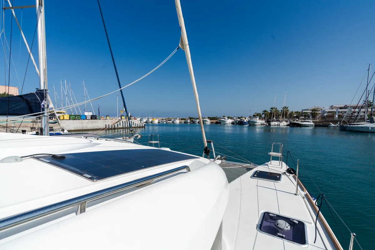 Deck of Lagoon 40, a catamaran at Tonnarella, Italy