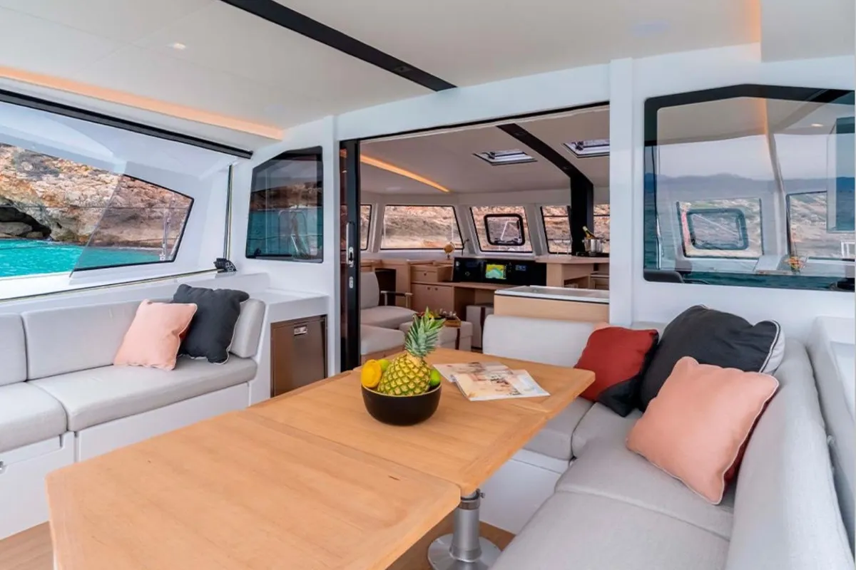 Deck of Seabird, a Nautitech 44 Open catamaran at Municipal Unit of Nea Peramos, Greece