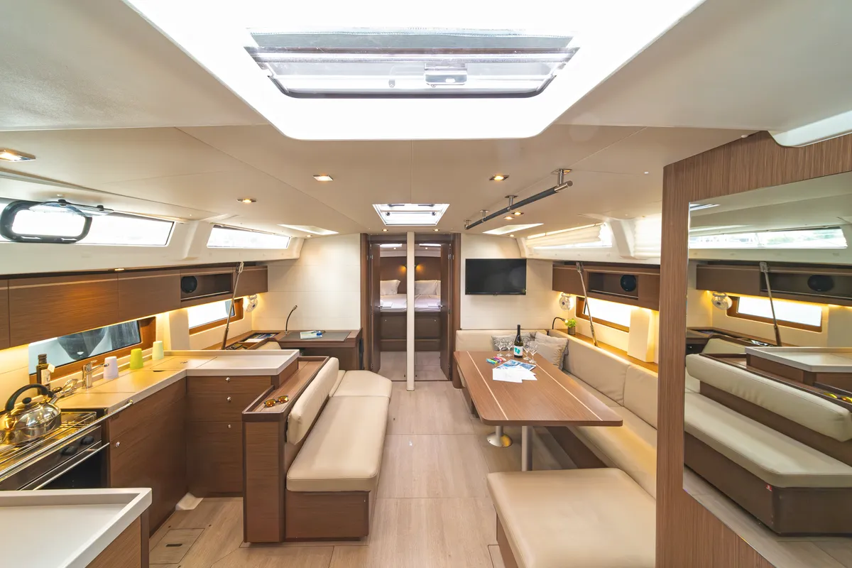 Salon of Yria, a Beneteau Oceanis 51.1 sailboat at Athens, Greece
