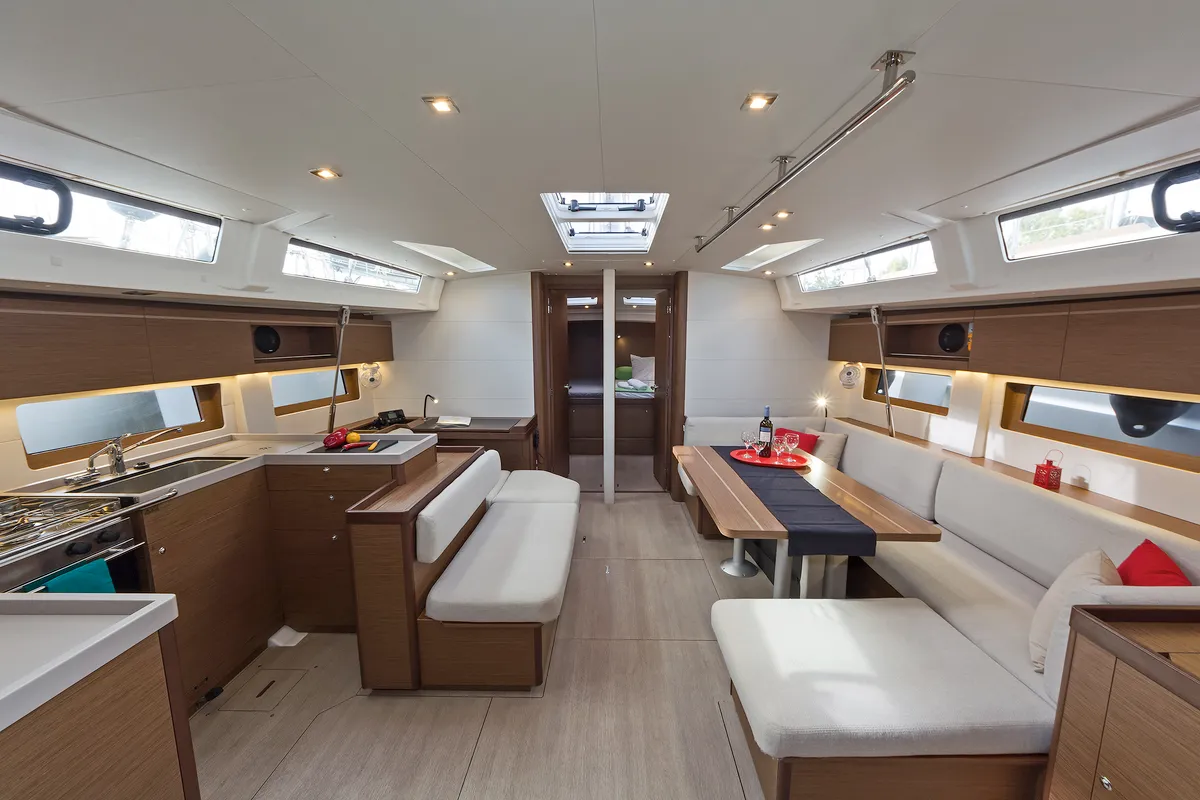 Salon of Yria, a Beneteau Oceanis 51.1 sailboat at Athens, Greece