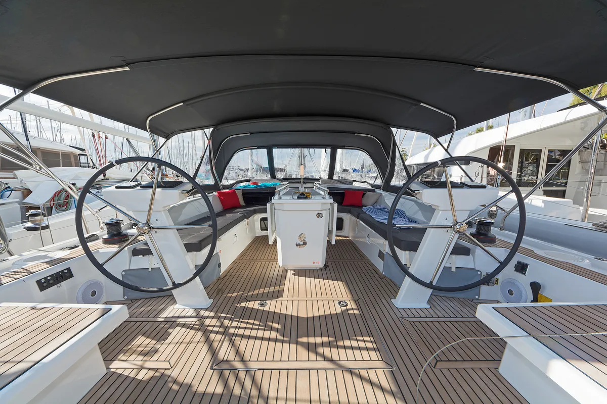 Deck of Yria, a Beneteau Oceanis 51.1 sailboat at Athens, Greece