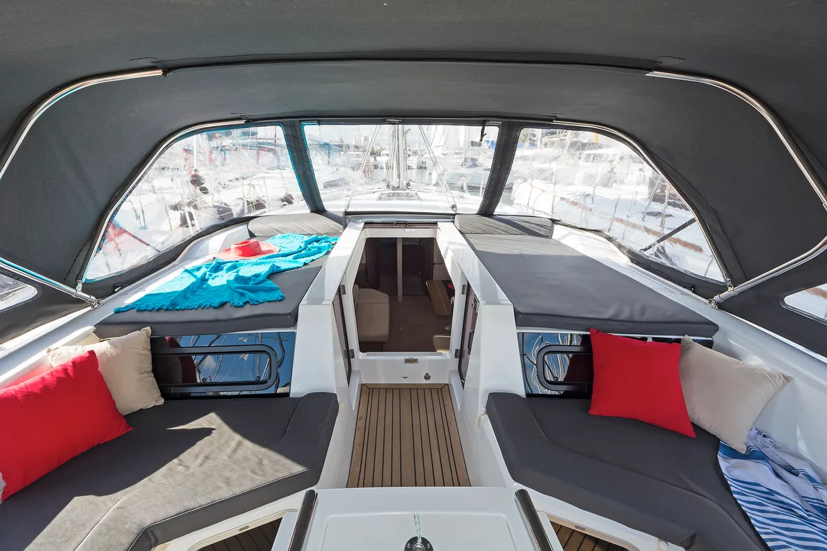 Deck of Yria, a Beneteau Oceanis 51.1 sailboat at Athens, Greece