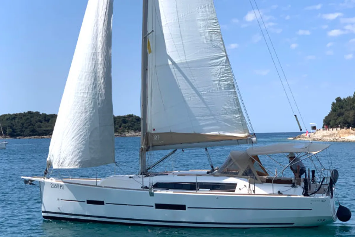 Exterior view of Lotta, a Dufour 382 GL sailboat at Grad Pula, Croatia