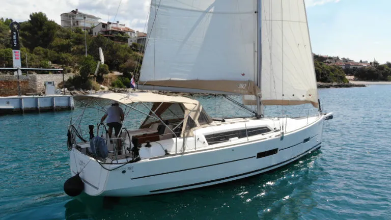 Exterior view of Lotta, a Dufour 382 GL sailboat at Grad Pula, Croatia