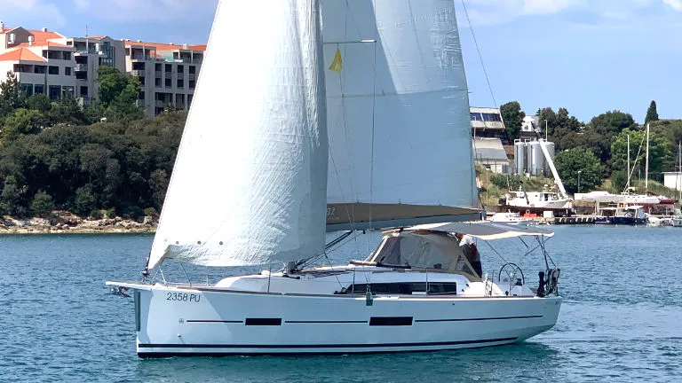 Exterior view of Lotta, a Dufour 382 GL sailboat at Grad Pula, Croatia