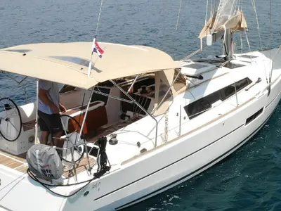 Deck of Lotta, a Dufour 382 GL sailboat at Grad Pula, Croatia