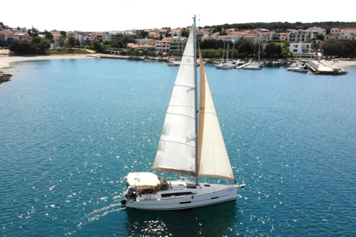 Exterior view of Lotta, a Dufour 382 GL sailboat at Grad Pula, Croatia