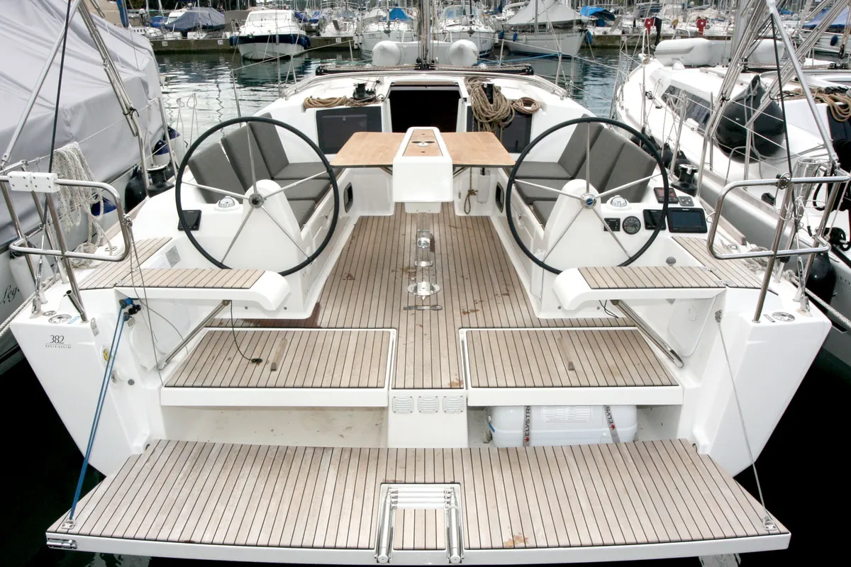 Cockpit of Lotta, a Dufour 382 GL sailboat at Grad Pula, Croatia
