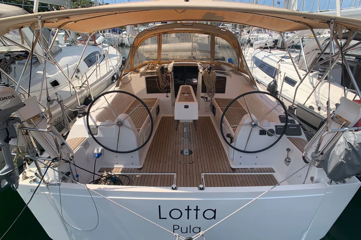 Cockpit of Lotta, a Dufour 382 GL sailboat at Grad Pula, Croatia