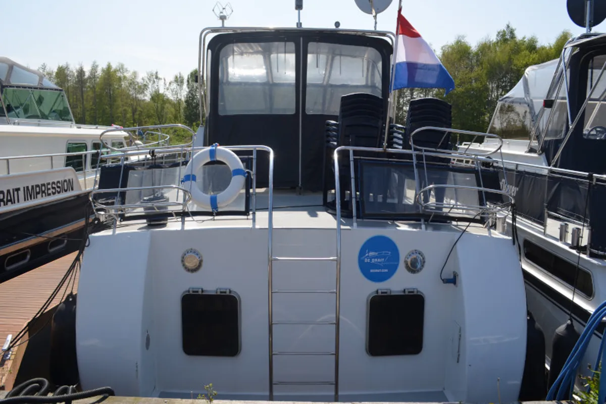 Deck of Constellation, a De Drait Tyvano 1450 motorboat at Drachten, Netherlands