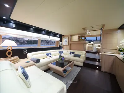 Salon of Angelo Blu, a Maiora 20S motor yacht at Figari, Italy