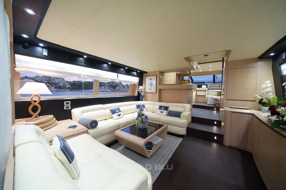 Salon of Angelo Blu, a Maiora 20S motor yacht at Figari, Italy