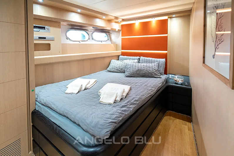 Cabin on Angelo Blu, a Maiora 20S motor yacht at Figari, Italy