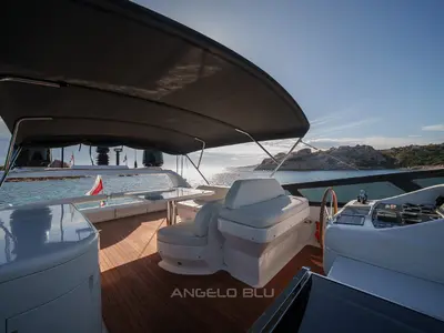 Cockpit of Angelo Blu, a Maiora 20S motor yacht at Figari, Italy