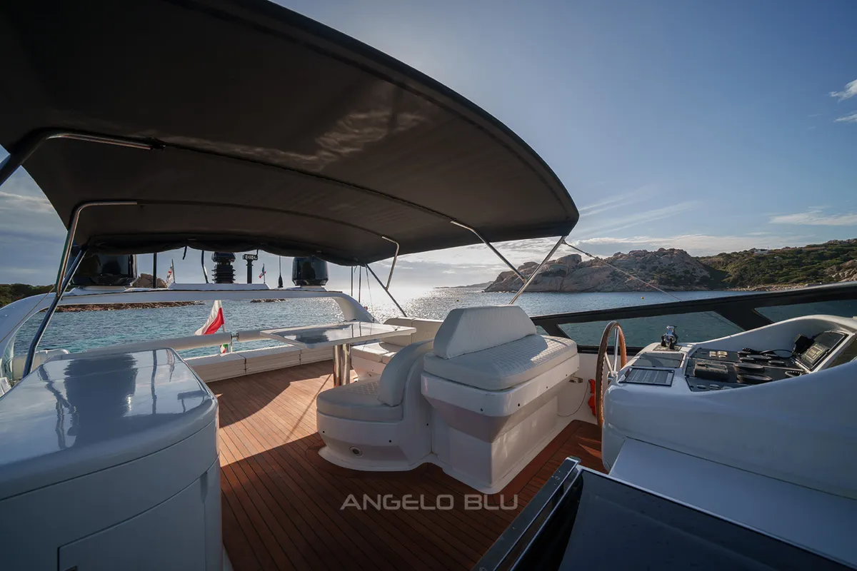 Cockpit of Angelo Blu, a Maiora 20S motor yacht at Figari, Italy