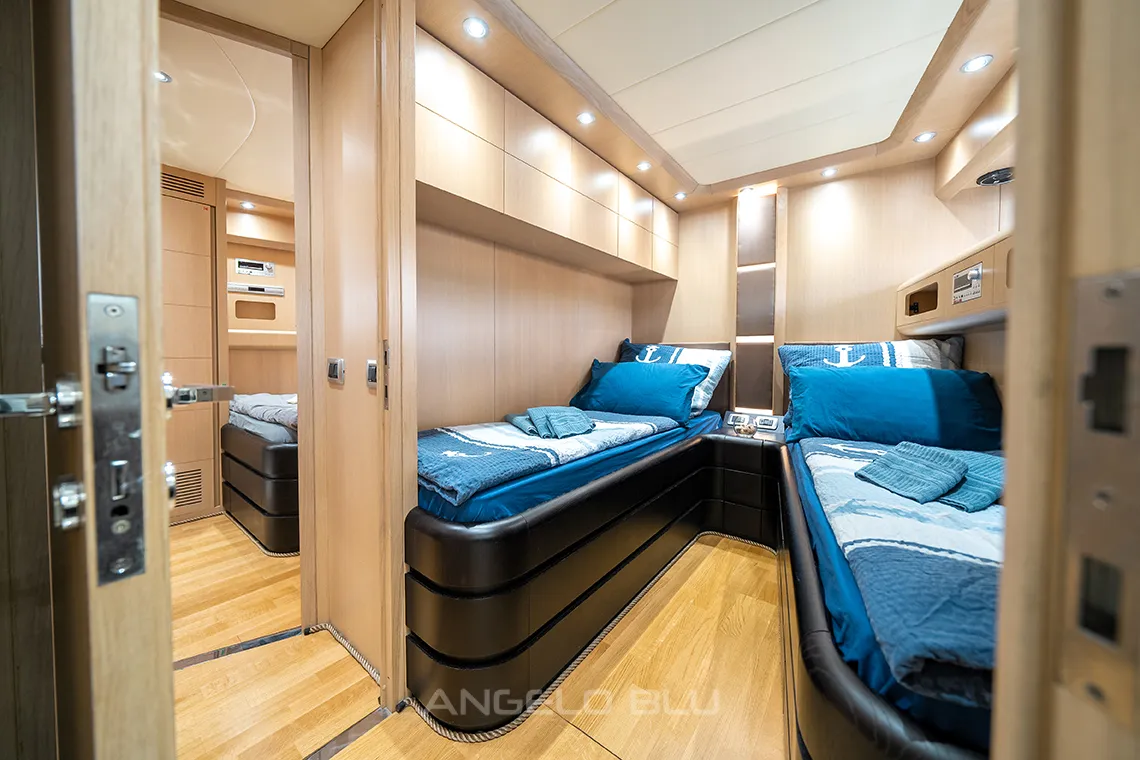 Cabin on Angelo Blu, a Maiora 20S motor yacht at Figari, Italy