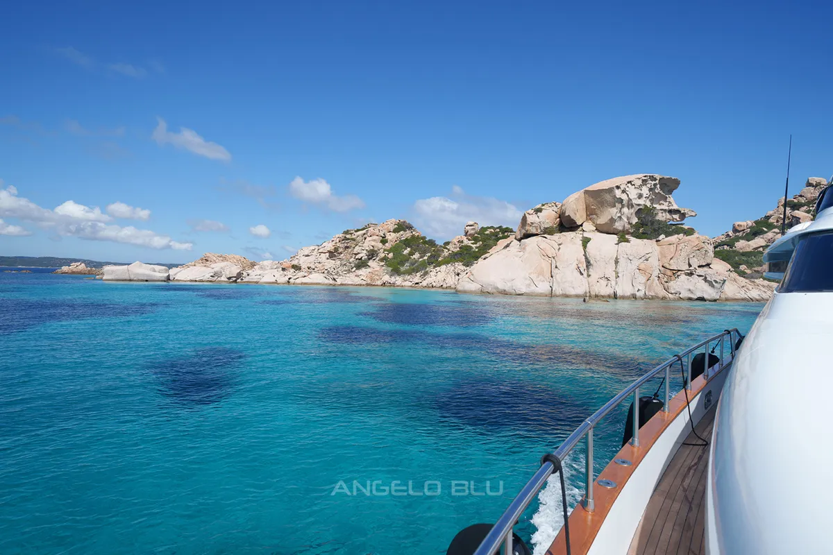 Deck of Angelo Blu, a Maiora 20S motor yacht at Figari, Italy