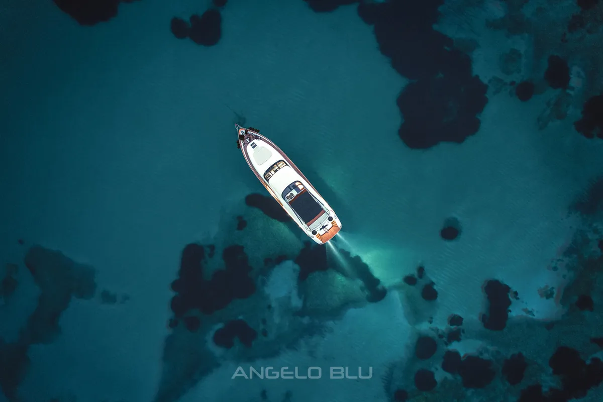 Exterior view of Angelo Blu, a Maiora 20S motor yacht at Figari, Italy