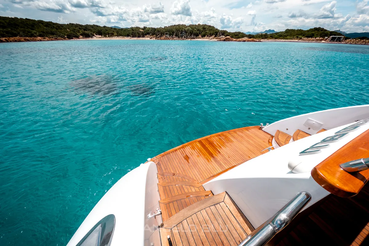 Deck of Angelo Blu, a Maiora 20S motor yacht at Figari, Italy