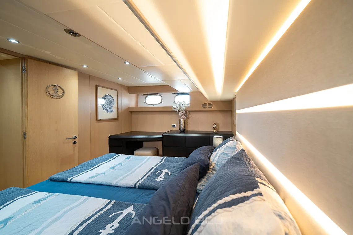 Cabin on Angelo Blu, a Maiora 20S motor yacht at Figari, Italy