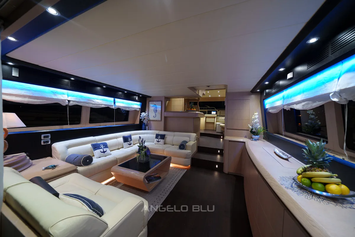 Salon of Angelo Blu, a Maiora 20S motor yacht at Figari, Italy