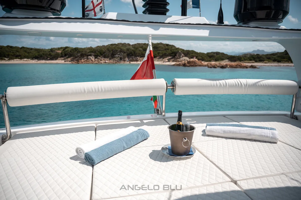 Deck of Angelo Blu, a Maiora 20S motor yacht at Figari, Italy