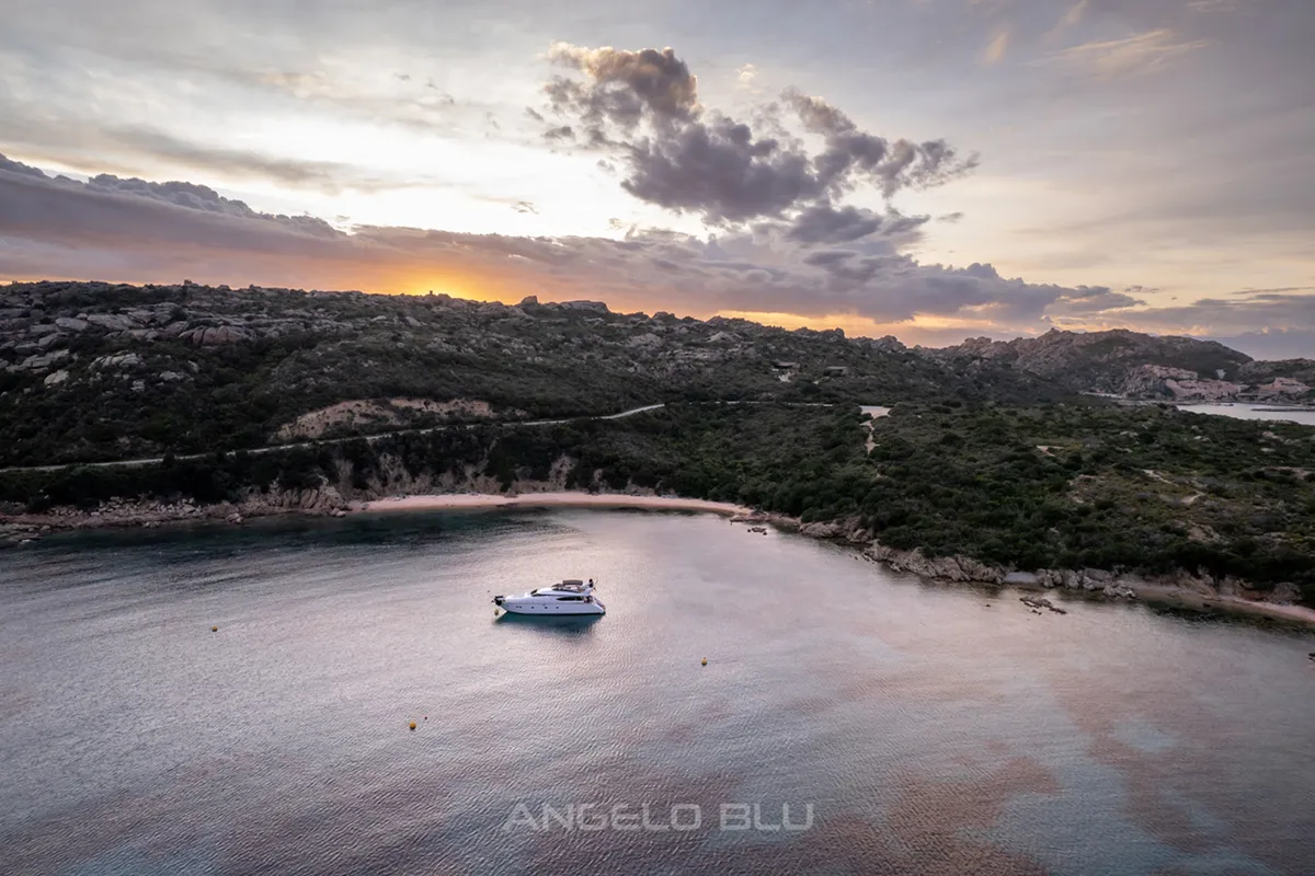 Exterior view of Angelo Blu, a Maiora 20S motor yacht at Figari, Italy