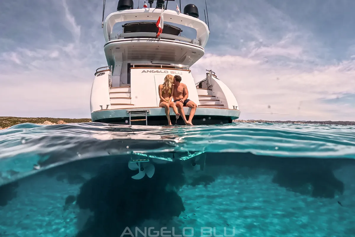 Exterior view of Angelo Blu, a Maiora 20S motor yacht at Figari, Italy