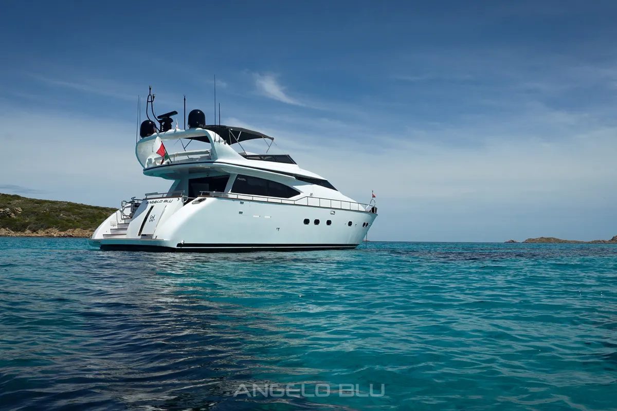 Exterior view of Angelo Blu, a Maiora 20S motor yacht at Figari, Italy