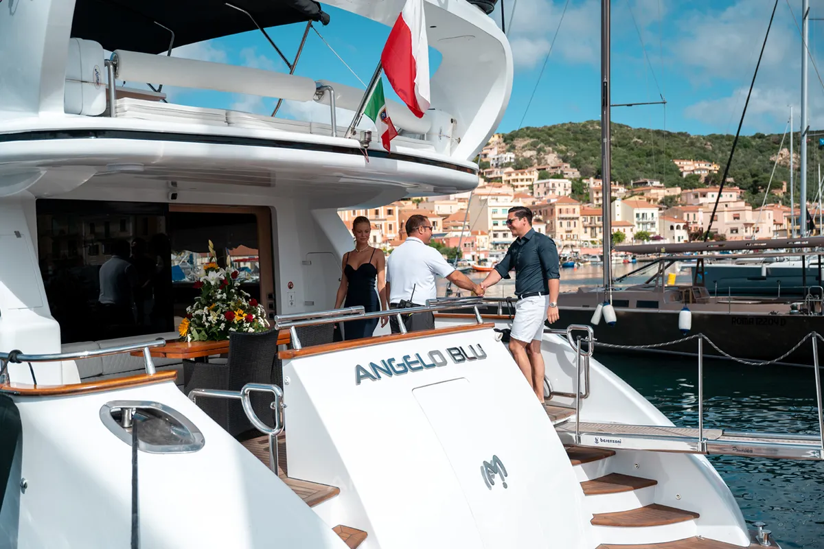 Angelo Blu, a Maiora 20S motor yacht at Figari, Italy