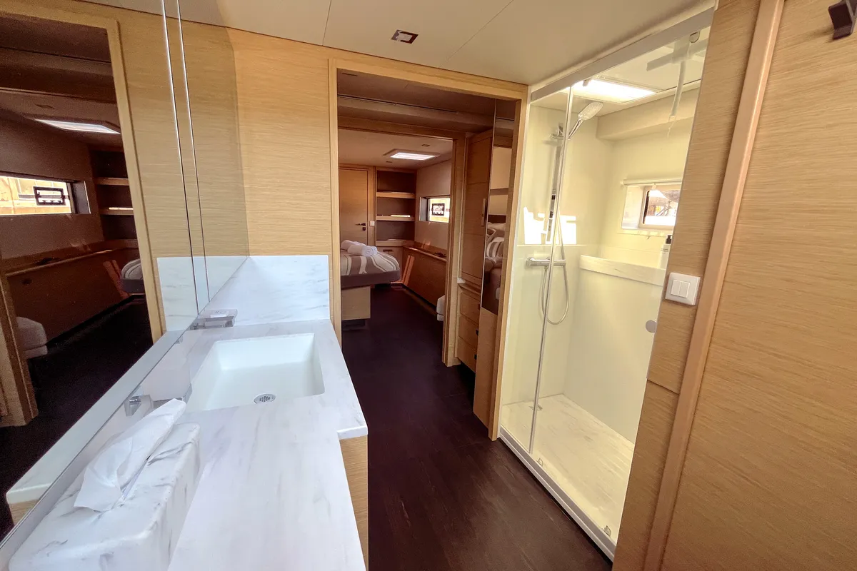 Solomar, a Fountaine Pajot Samana 59 catamaran at Grad Kaštela, Croatia