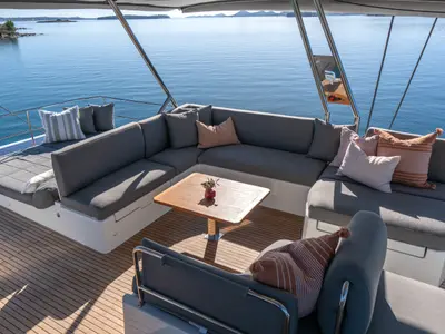 Solomar, a Fountaine Pajot Samana 59 catamaran at Grad Kaštela, Croatia