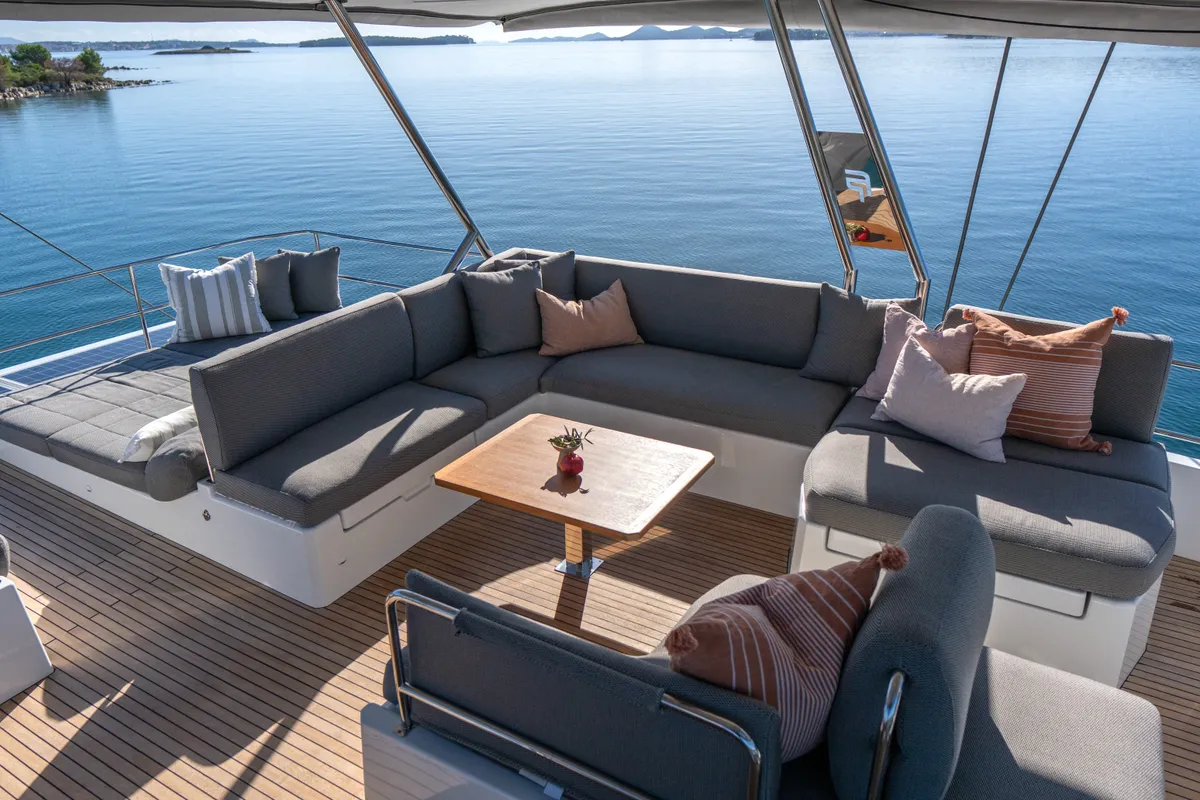 Solomar, a Fountaine Pajot Samana 59 catamaran at Grad Kaštela, Croatia