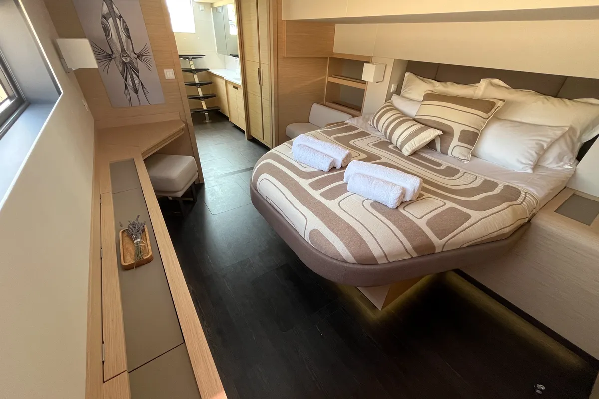 Solomar, a Fountaine Pajot Samana 59 catamaran at Grad Kaštela, Croatia